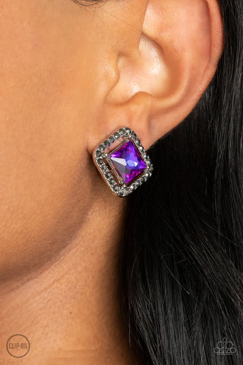 Cosmic Catwalk - Purple - UV Iridescent Gem Paparazzi Clip-On Earrings