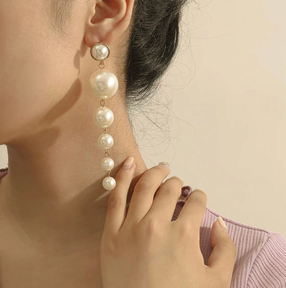 Cream pearl earrings , long pearl earrings , long cream earrings , cream bride earrings , white pearl earring