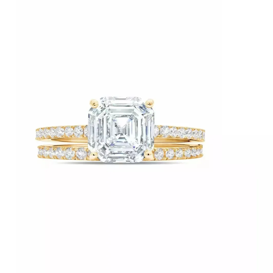 CRISLU LARGE ASSCHER CUT SOLITAIRE AND PAVE RING SET IN PLATINUM