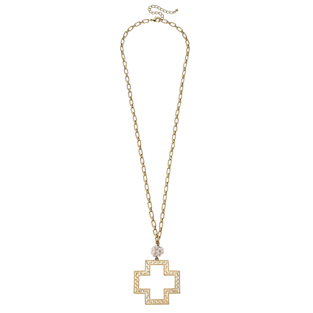 Cross Pendant & Pearl Cluster Necklace