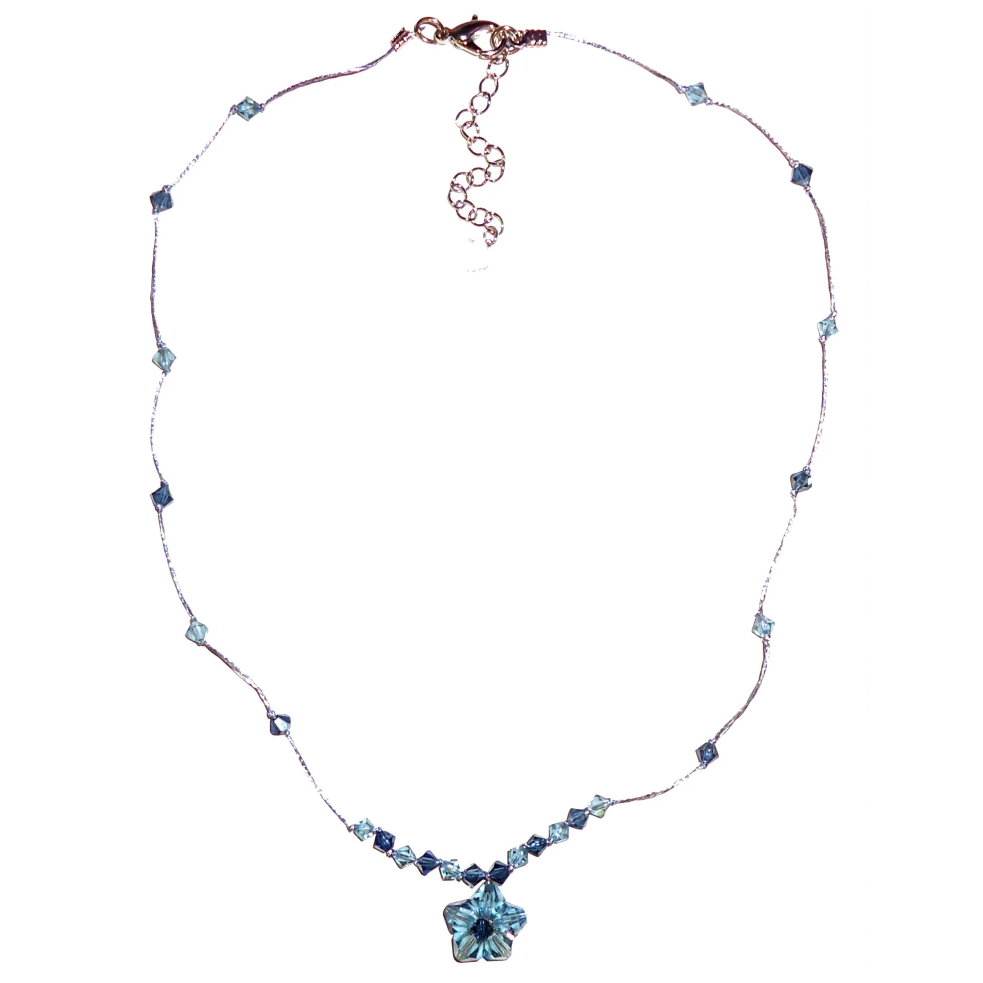 Crystal Flower Necklace - Denim