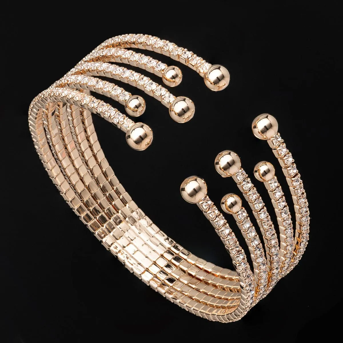 Cubic Zirconia & 18K Gold-Plated Bead End Cuff