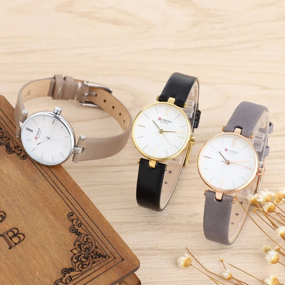 CURREN Top Brand Fashion Ladies Watches Leather Quartz Analog Watch Women Rose Gold Thin Casual Female Wristwatches Reloj Mujer