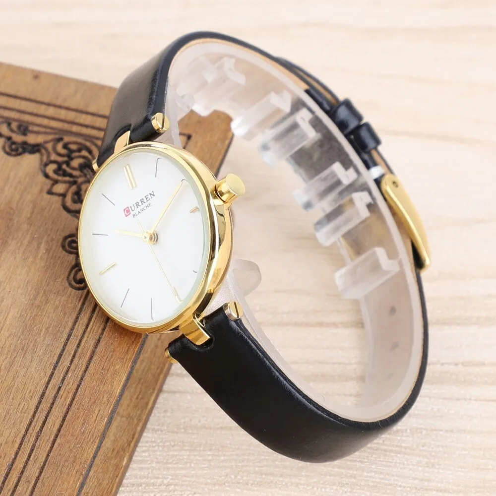 CURREN Top Brand Fashion Ladies Watches Leather Quartz Analog Watch Women Rose Gold Thin Casual Female Wristwatches Reloj Mujer