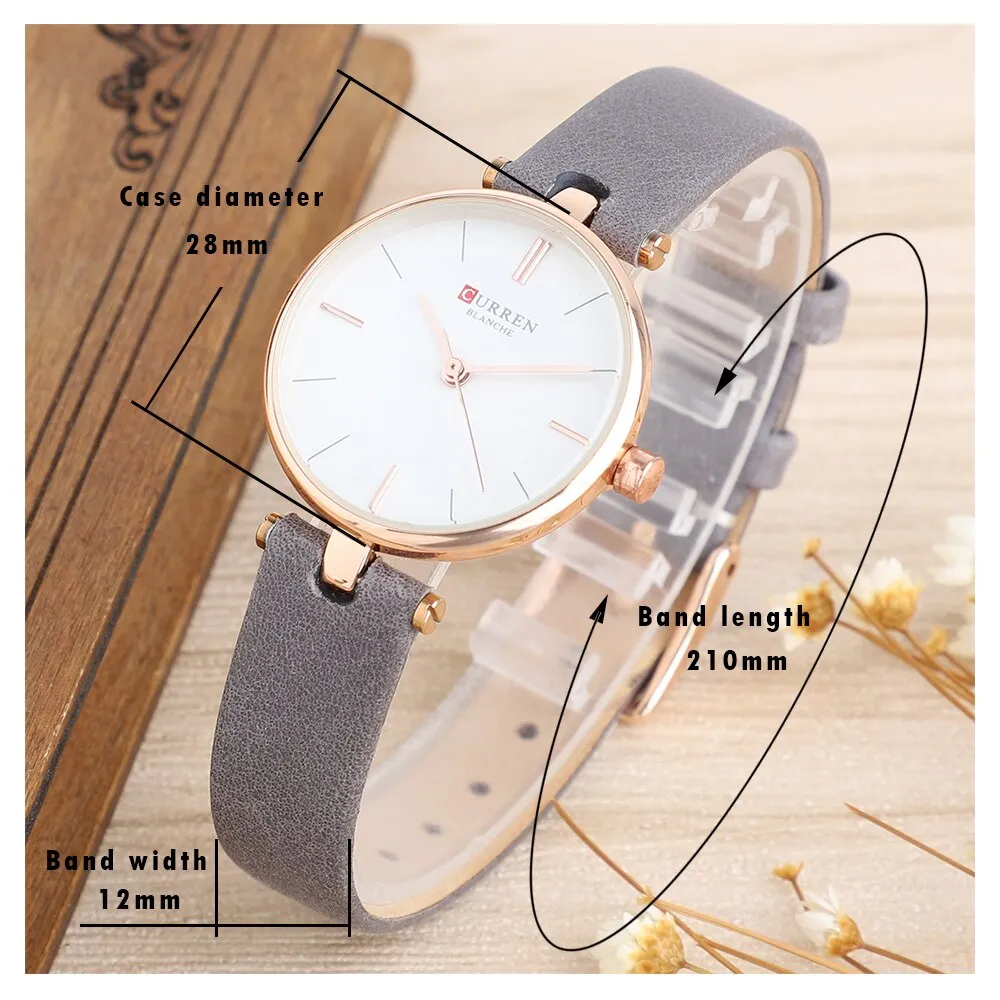 CURREN Top Brand Fashion Ladies Watches Leather Quartz Analog Watch Women Rose Gold Thin Casual Female Wristwatches Reloj Mujer