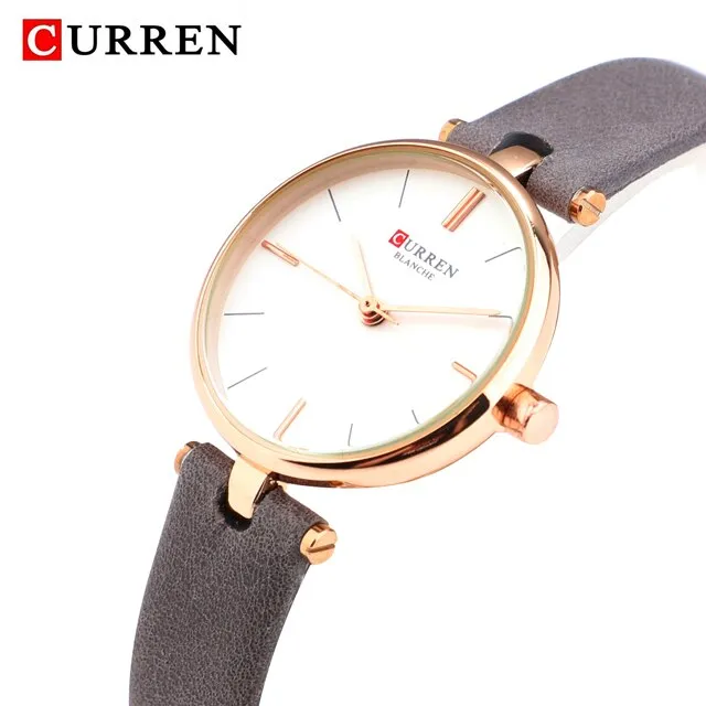 CURREN Top Brand Fashion Ladies Watches Leather Quartz Analog Watch Women Rose Gold Thin Casual Female Wristwatches Reloj Mujer