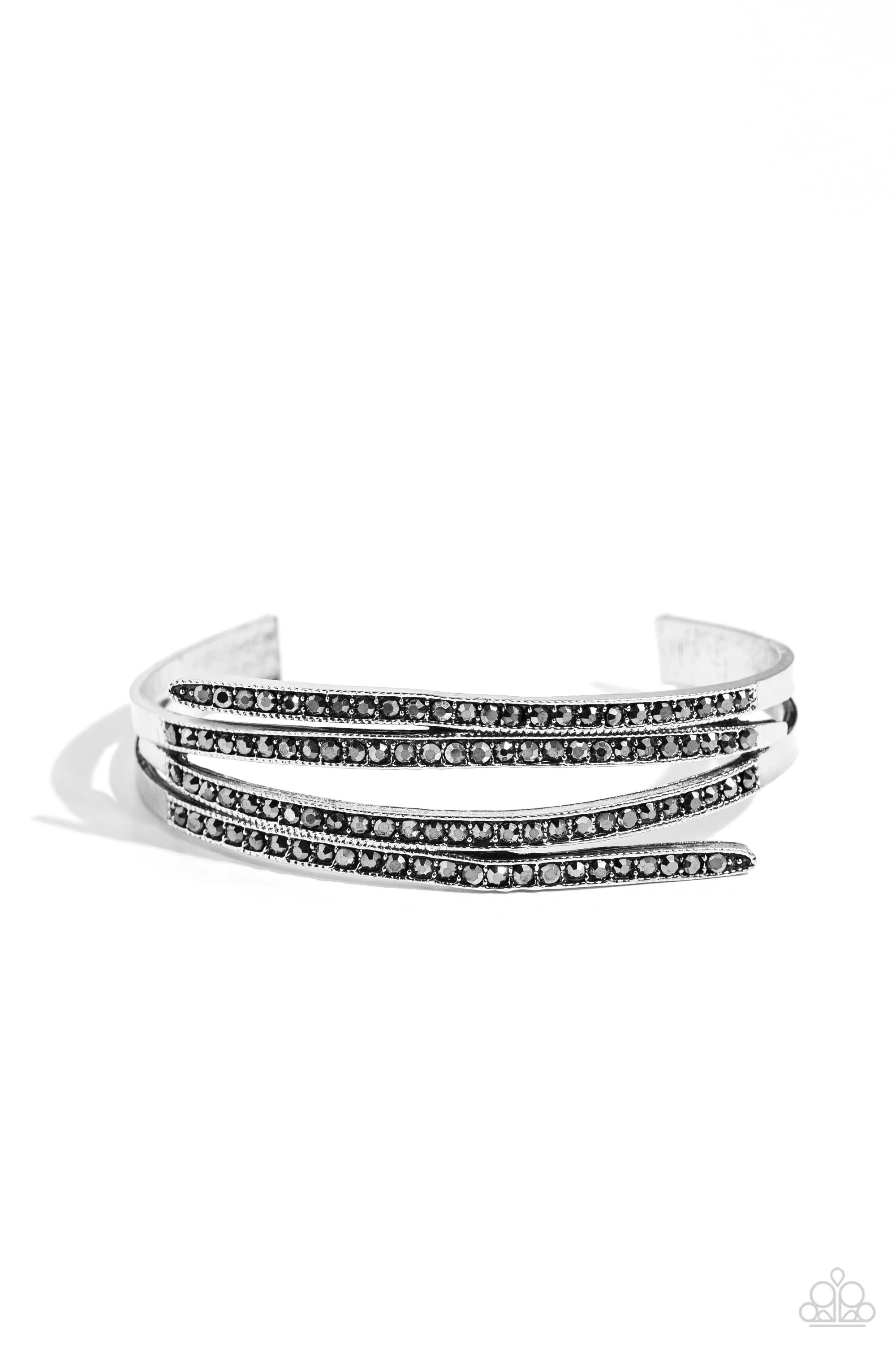 CURVED Lines - Silver - Hematite Rhinestone Paparazzi Cuff Bracelet