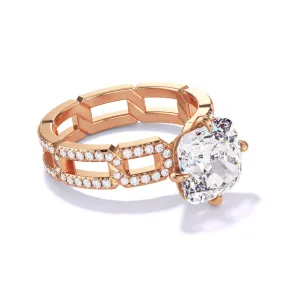 CUSHION CUT DIAMOND ENGAGEMENT RING WITH A COMPASS 4 PRONG 8 PAVE LINKS SETTING IN 18K ROSE GOLD