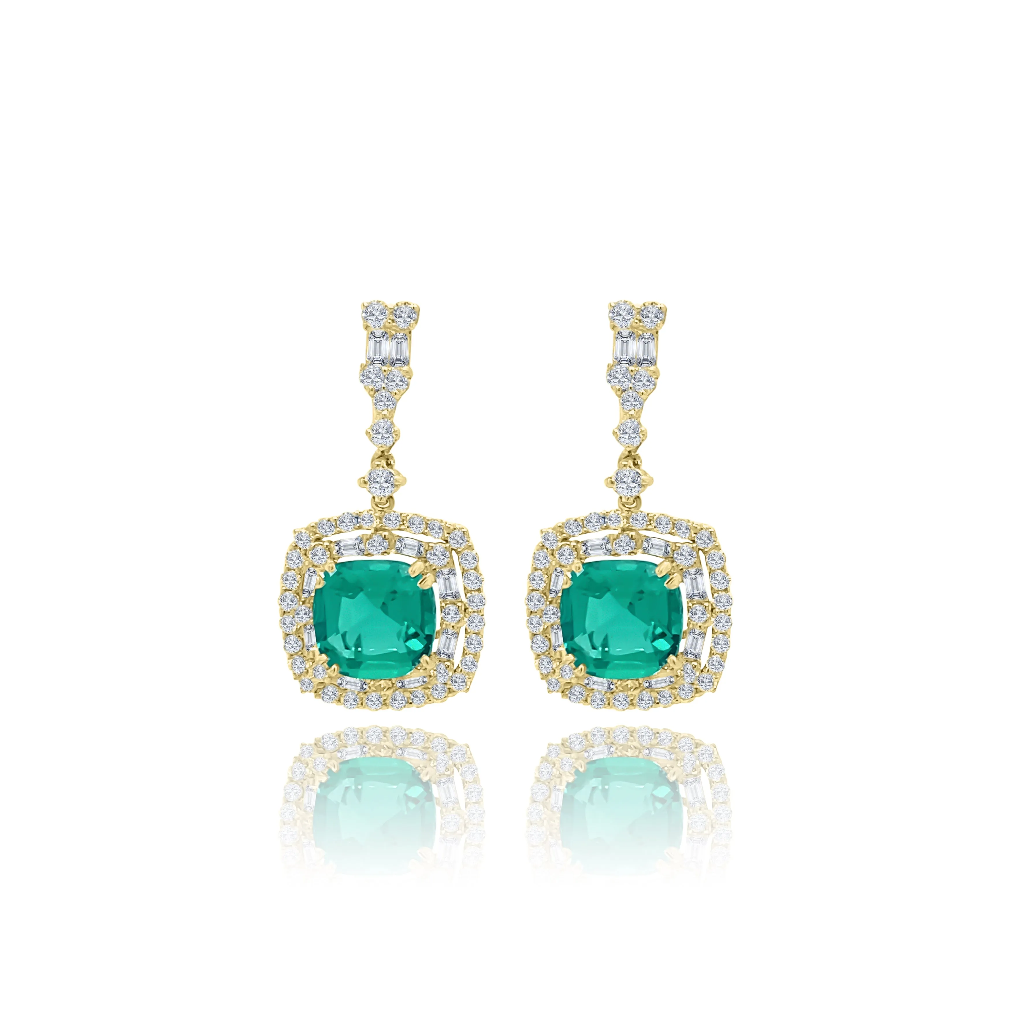 Cushion cut Emeralds & Diamonds "Nova" Earrings