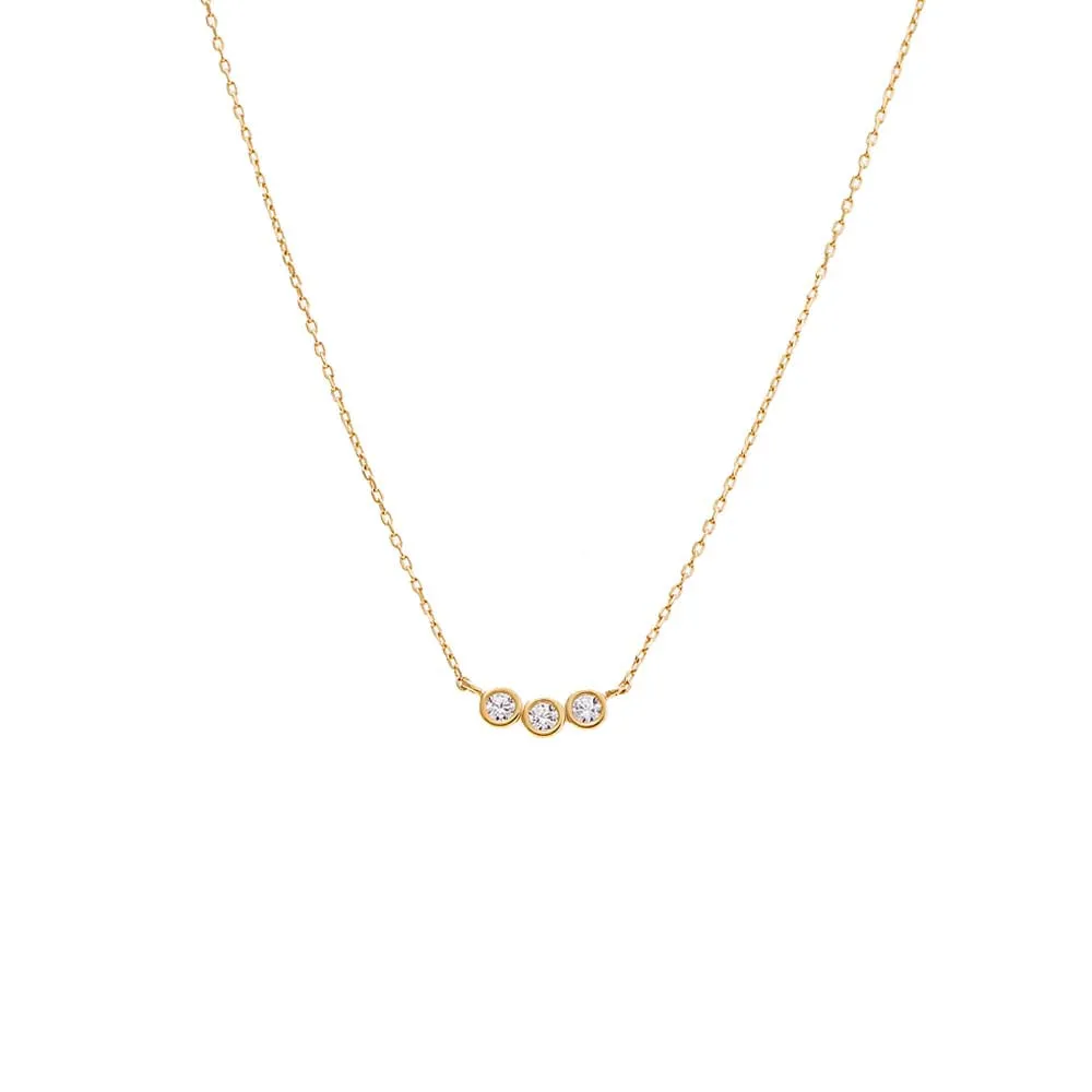 CZ Triple Bezel Pendant Necklace 14K