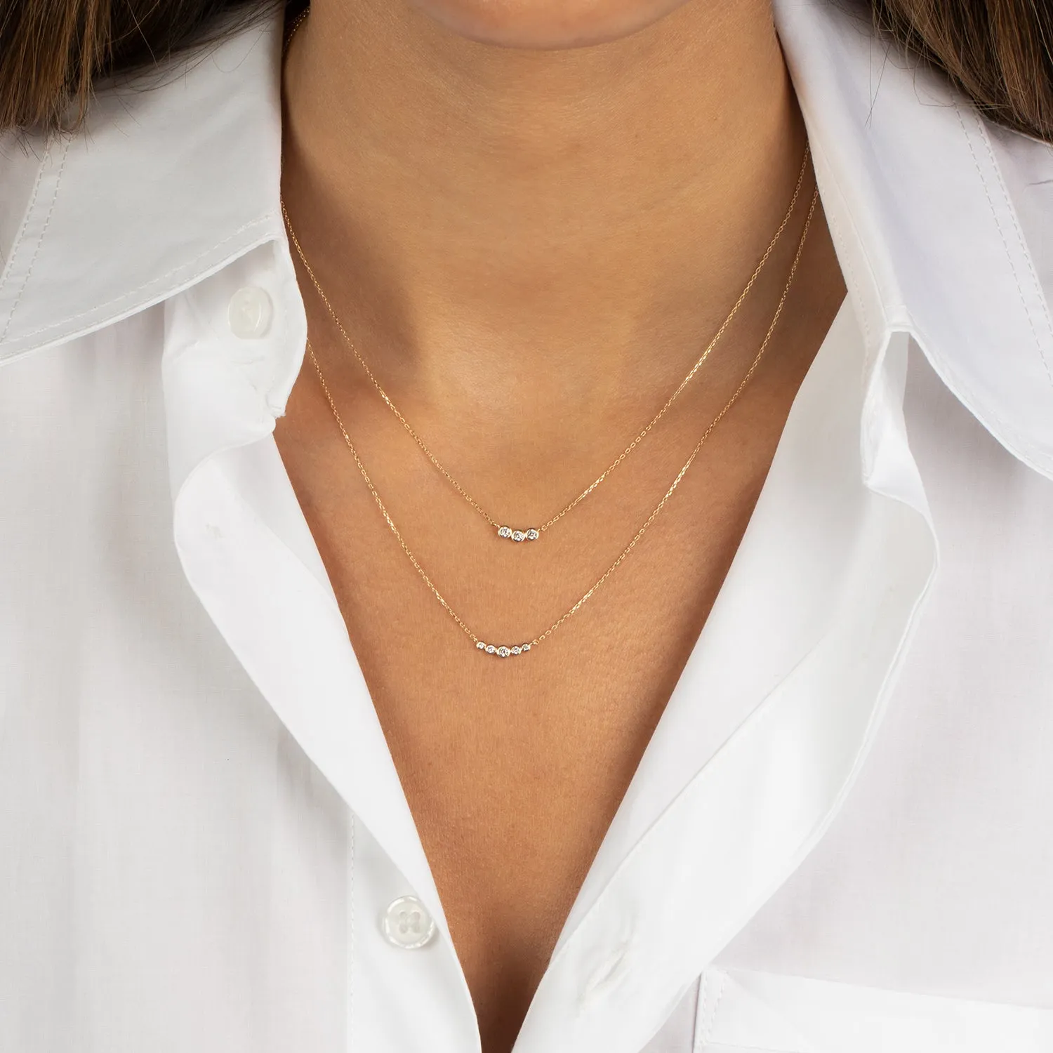 CZ Triple Bezel Pendant Necklace 14K