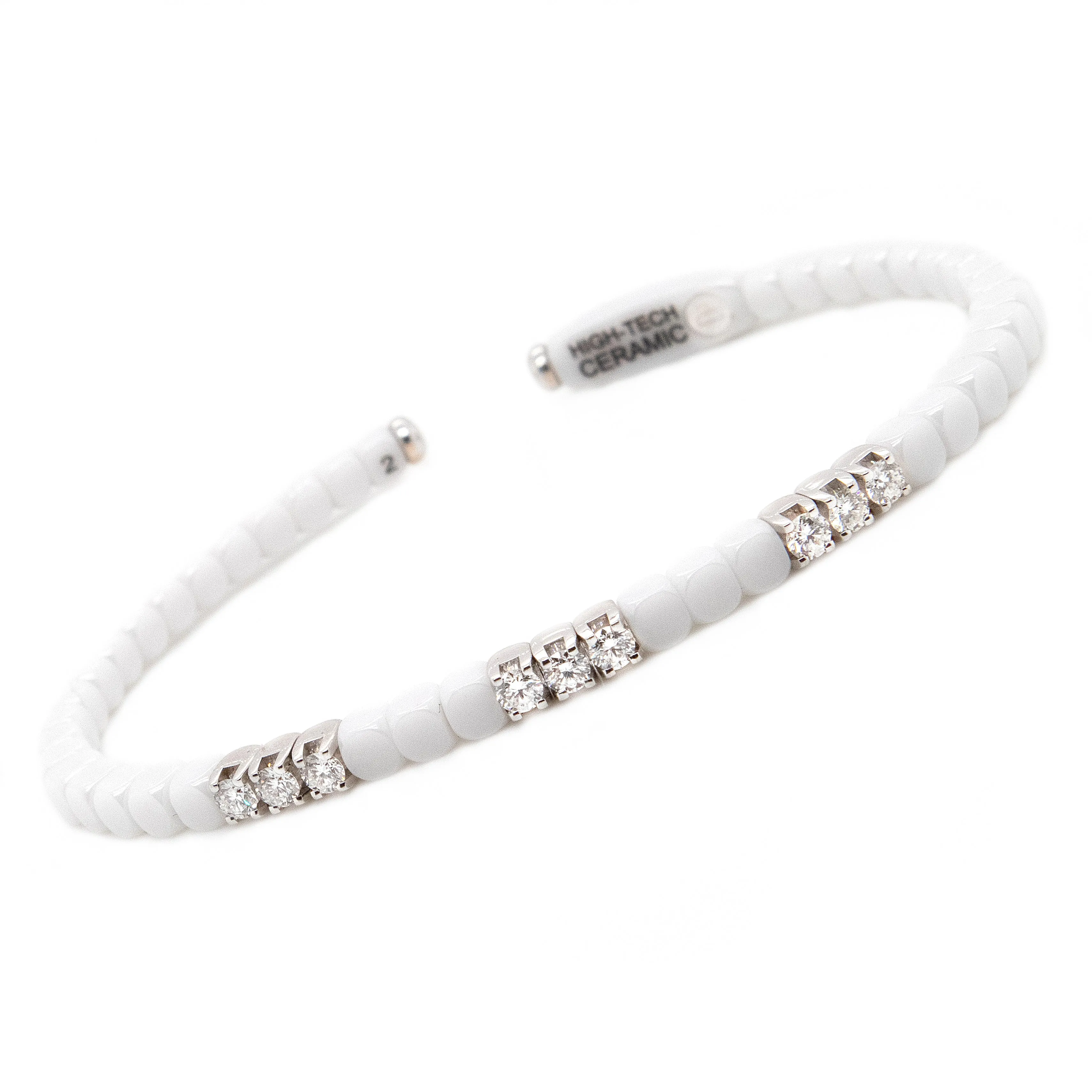 Dado White Ceramic & White Gold Diamond Cuff