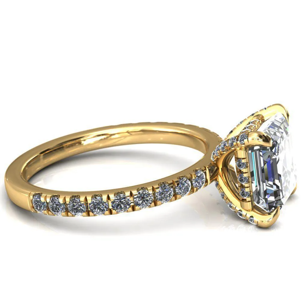Daneli Asscher Moissanite 4 Claw Prong Micro Pave Diamond Sides Engagement Ring