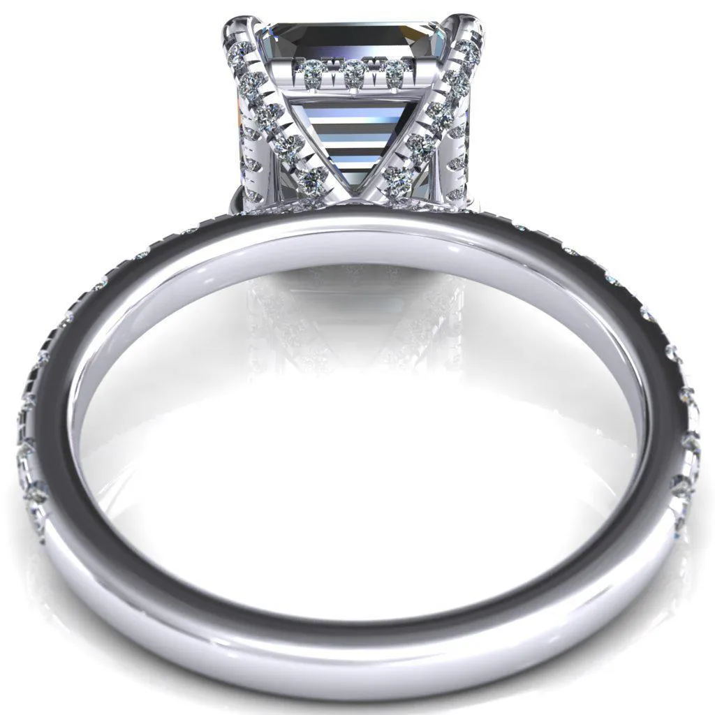 Daneli Asscher Moissanite 4 Claw Prong Micro Pave Diamond Sides Engagement Ring