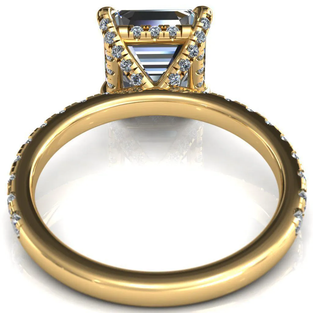Daneli Asscher Moissanite 4 Claw Prong Micro Pave Diamond Sides Engagement Ring