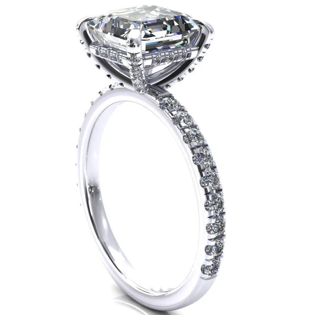 Daneli Asscher Moissanite 4 Claw Prong Micro Pave Diamond Sides Engagement Ring
