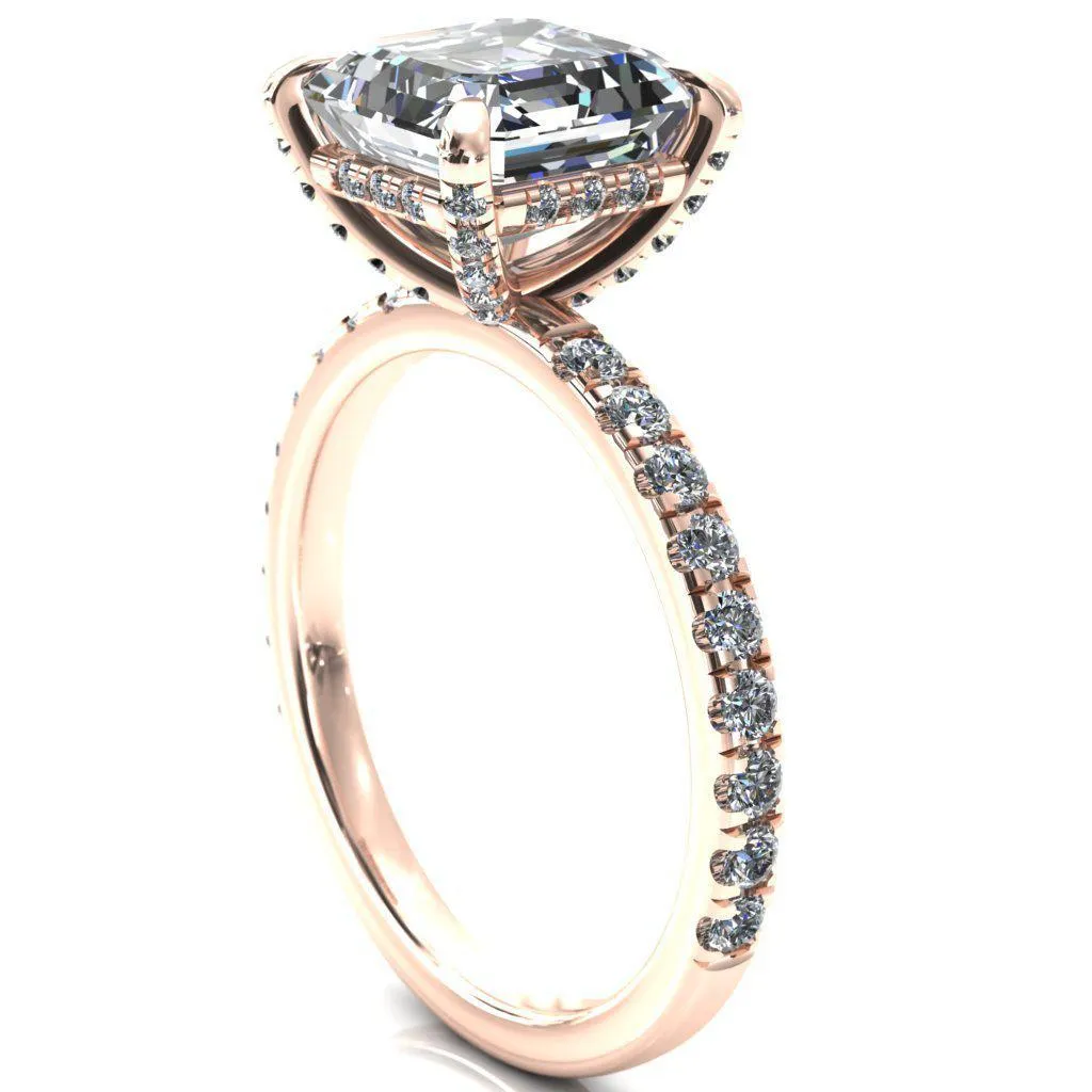 Daneli Asscher Moissanite 4 Claw Prong Micro Pave Diamond Sides Engagement Ring