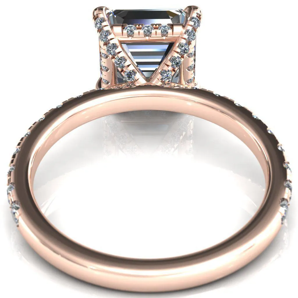 Daneli Asscher Moissanite 4 Claw Prong Micro Pave Diamond Sides Engagement Ring