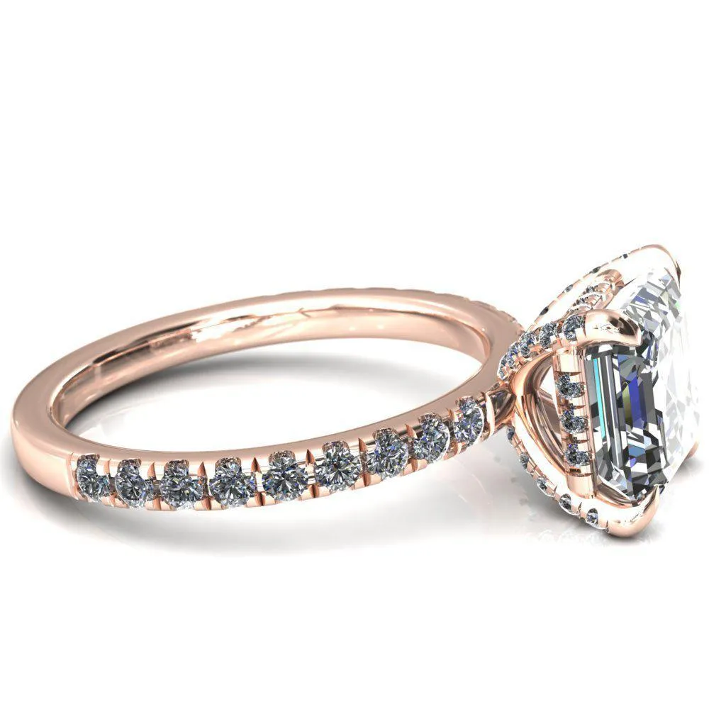 Daneli Asscher Moissanite 4 Claw Prong Micro Pave Diamond Sides Engagement Ring