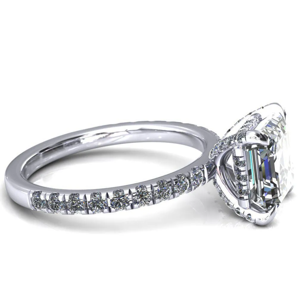 Daneli Asscher Moissanite 4 Claw Prong Micro Pave Diamond Sides Engagement Ring