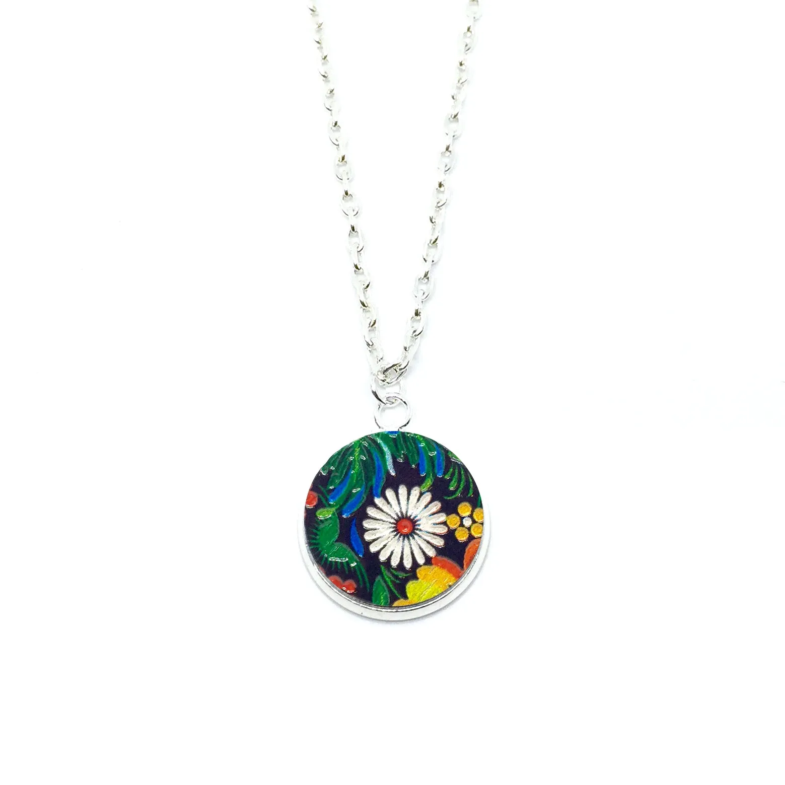 Dark Garden Daisy Wood Pendant Necklace - LM