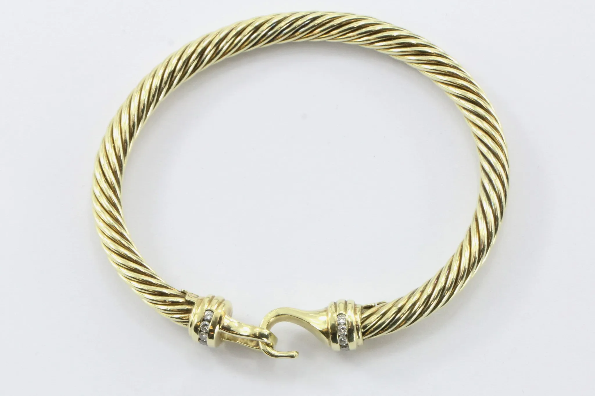 David Yurman 14K Gold & Diamond Cable Cuff Bangle Bracelet