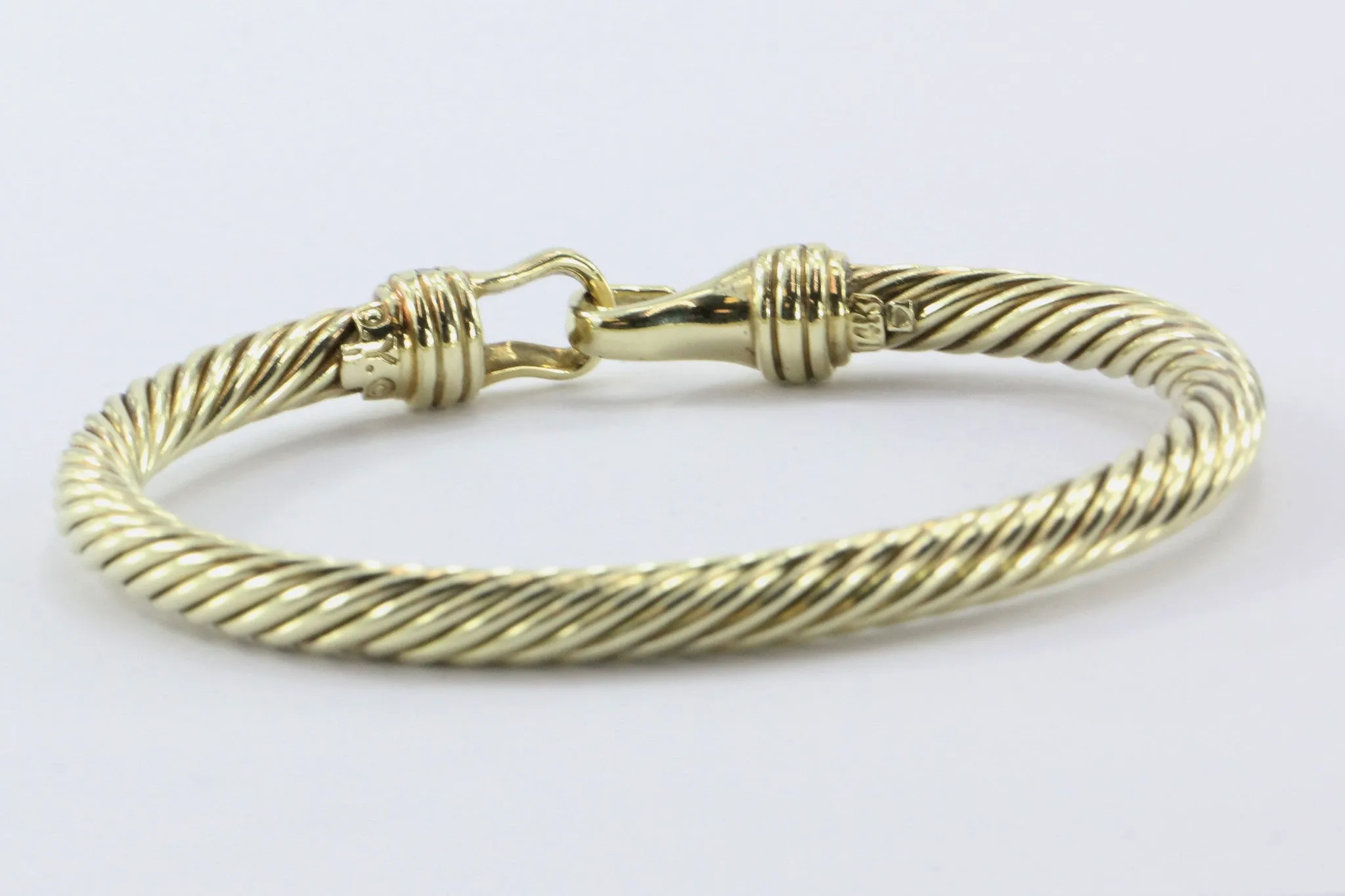 David Yurman 14K Gold & Diamond Cable Cuff Bangle Bracelet