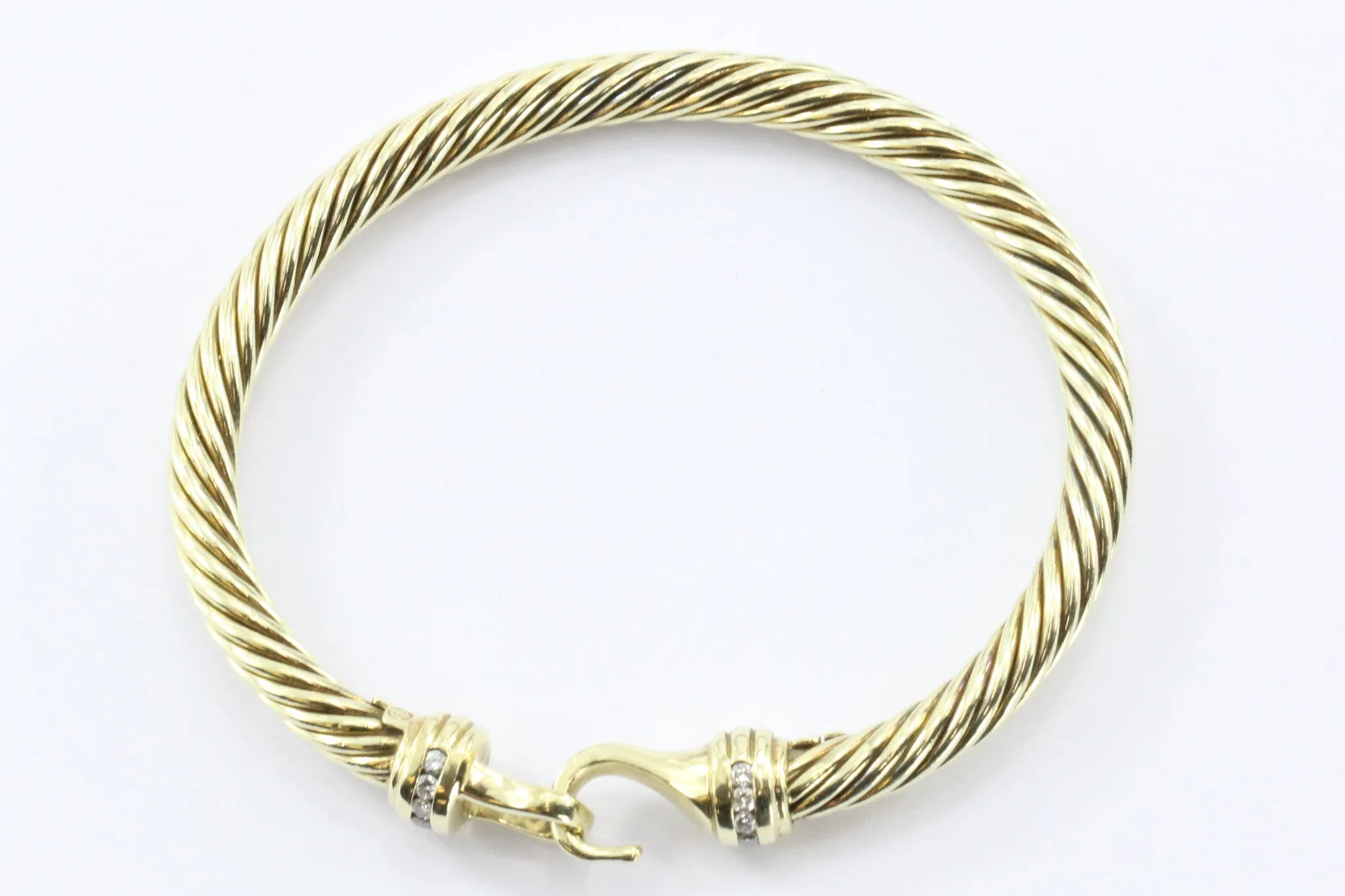 David Yurman 14K Gold & Diamond Cable Cuff Bangle Bracelet