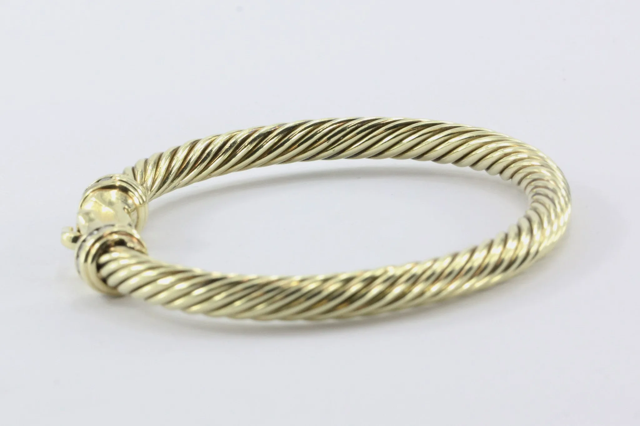 David Yurman 14K Gold & Diamond Cable Cuff Bangle Bracelet