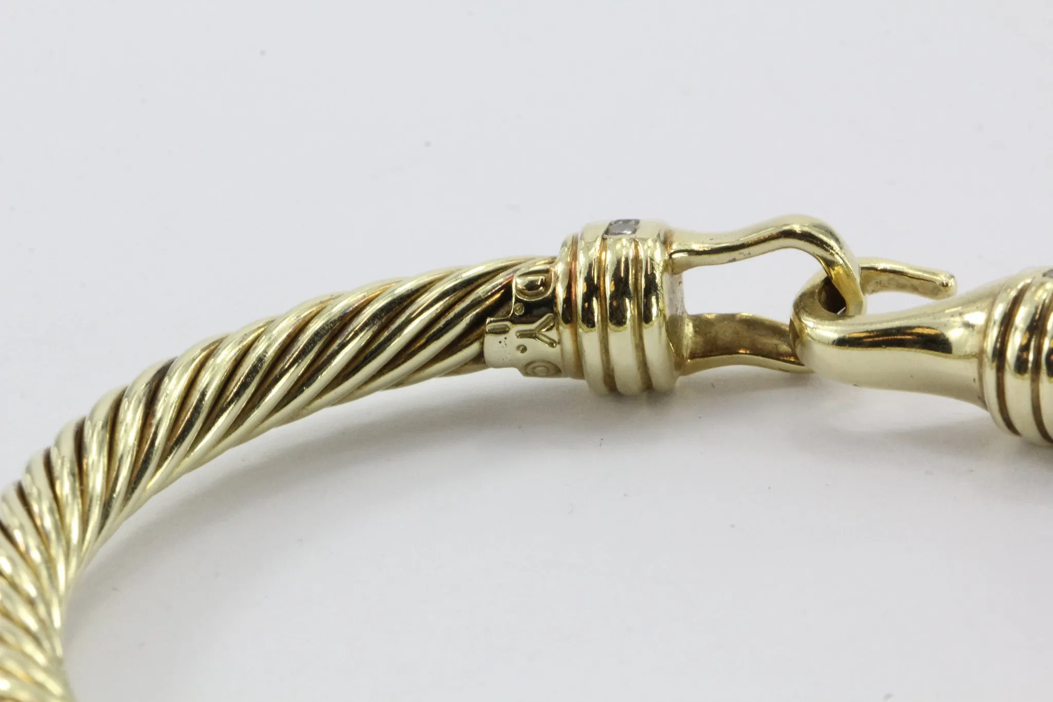 David Yurman 14K Gold & Diamond Cable Cuff Bangle Bracelet