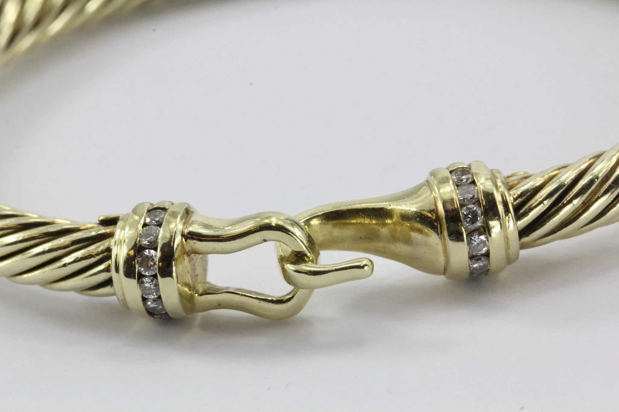 David Yurman 14K Gold & Diamond Cable Cuff Bangle Bracelet