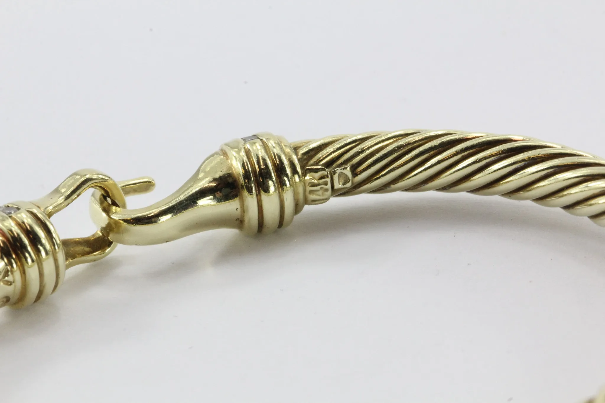 David Yurman 14K Gold & Diamond Cable Cuff Bangle Bracelet