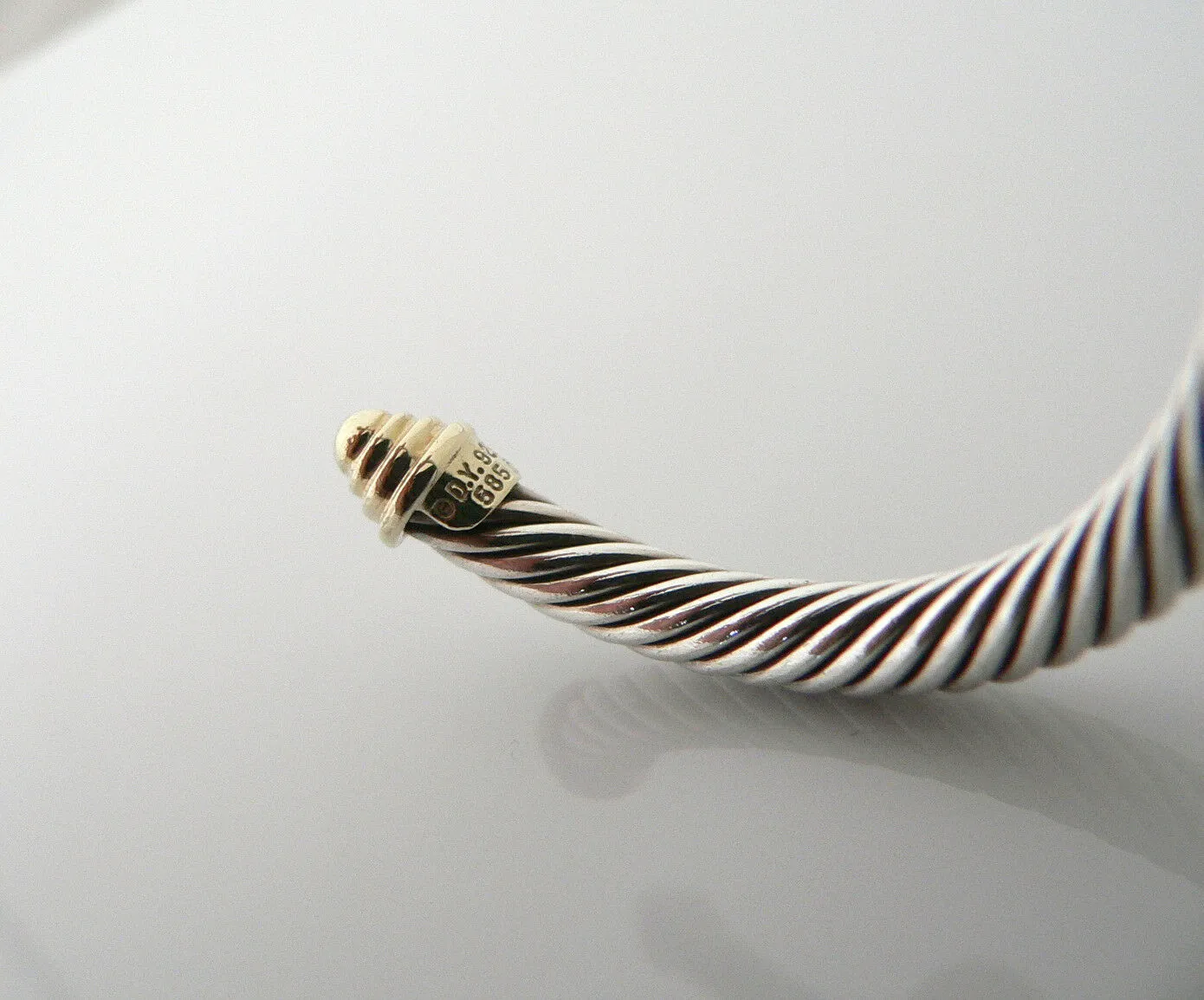 David Yurman 5MM Silver 14K Gold Cable Bangle Bracelet Textured Cuff Gift Love