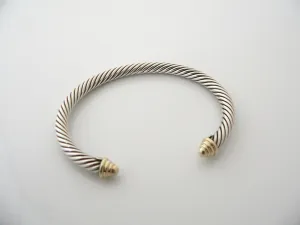 David Yurman 5MM Silver 14K Gold Cable Bangle Bracelet Textured Cuff Gift Love