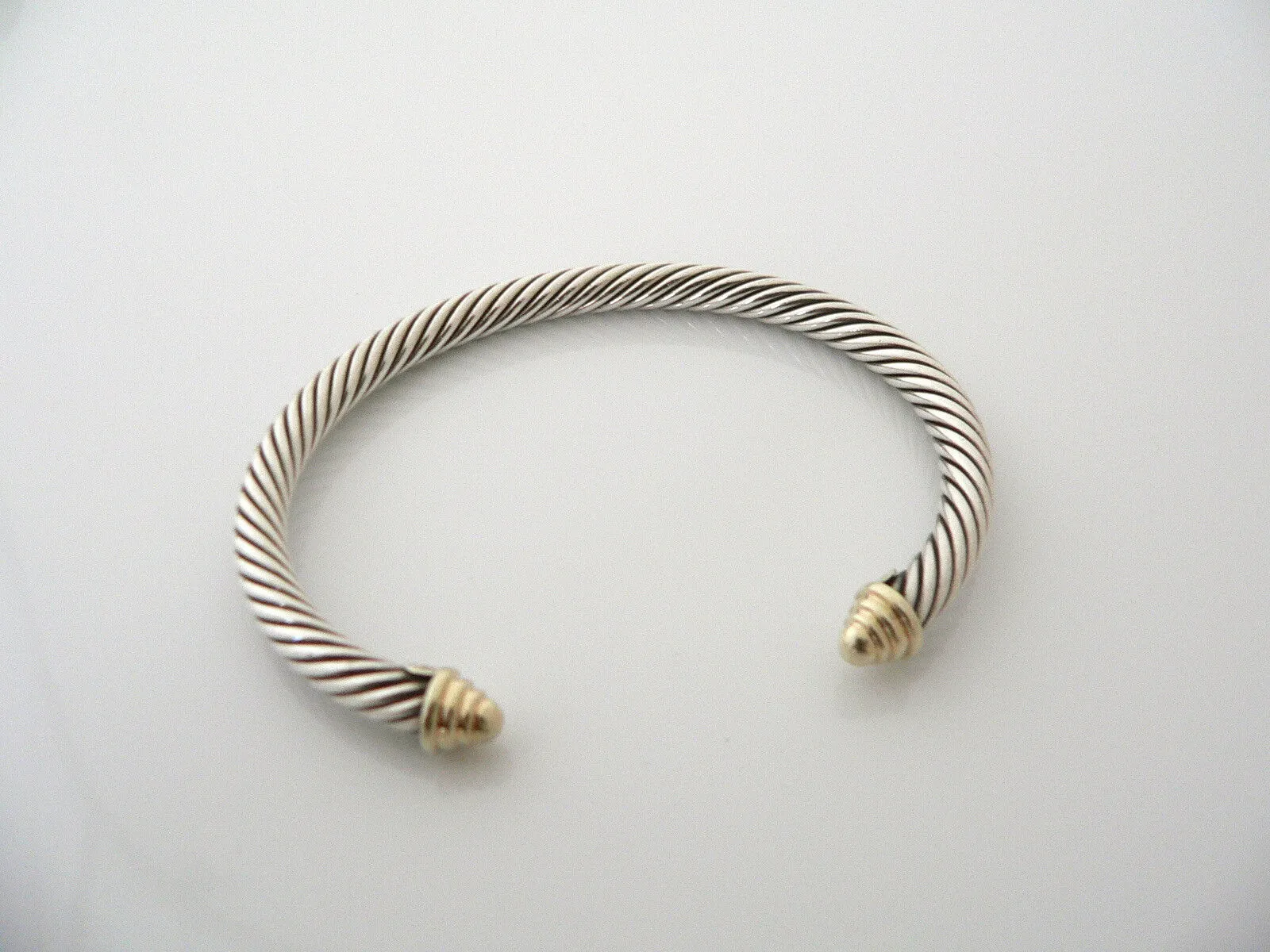 David Yurman 5MM Silver 14K Gold Cable Bangle Bracelet Textured Cuff Gift Love