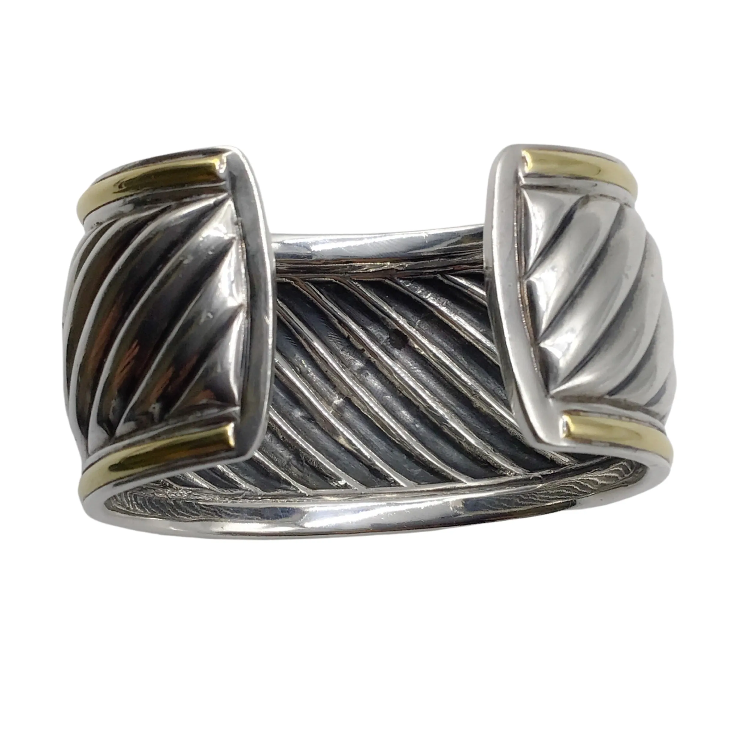 David Yurman Sterling Silver / 18k Gold Sculpted Cable Wide Cuff Bracelet