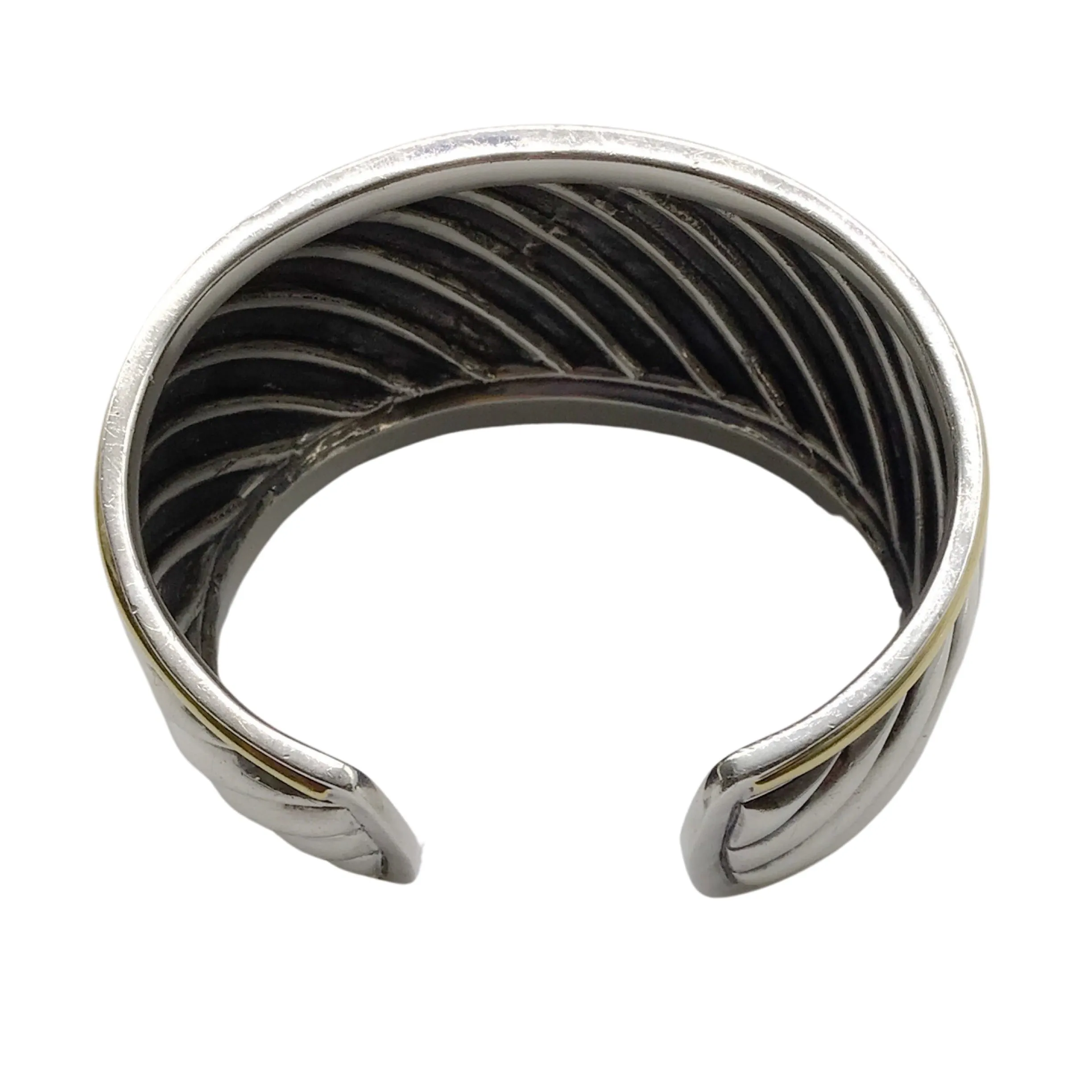 David Yurman Sterling Silver / 18k Gold Sculpted Cable Wide Cuff Bracelet