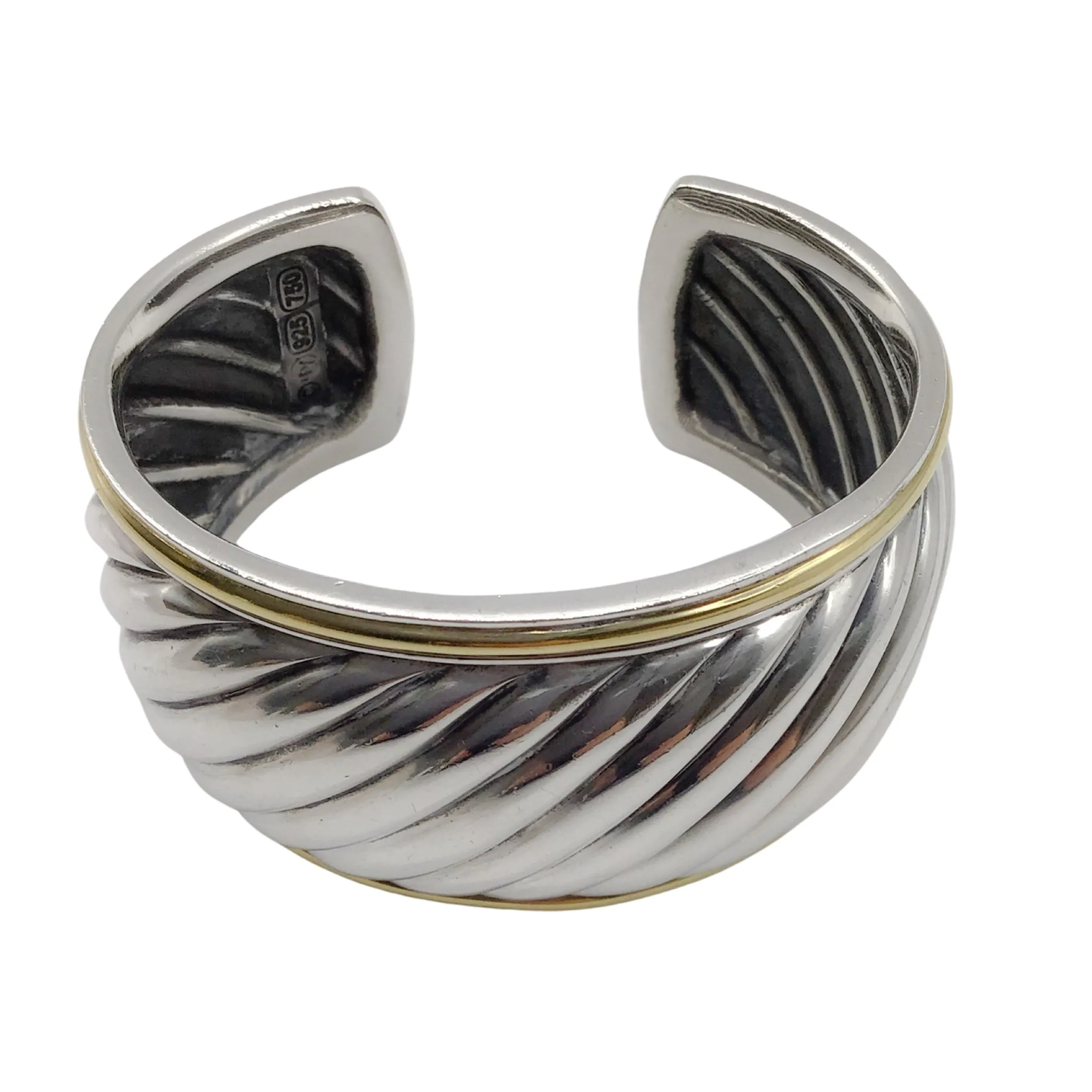 David Yurman Sterling Silver / 18k Gold Sculpted Cable Wide Cuff Bracelet