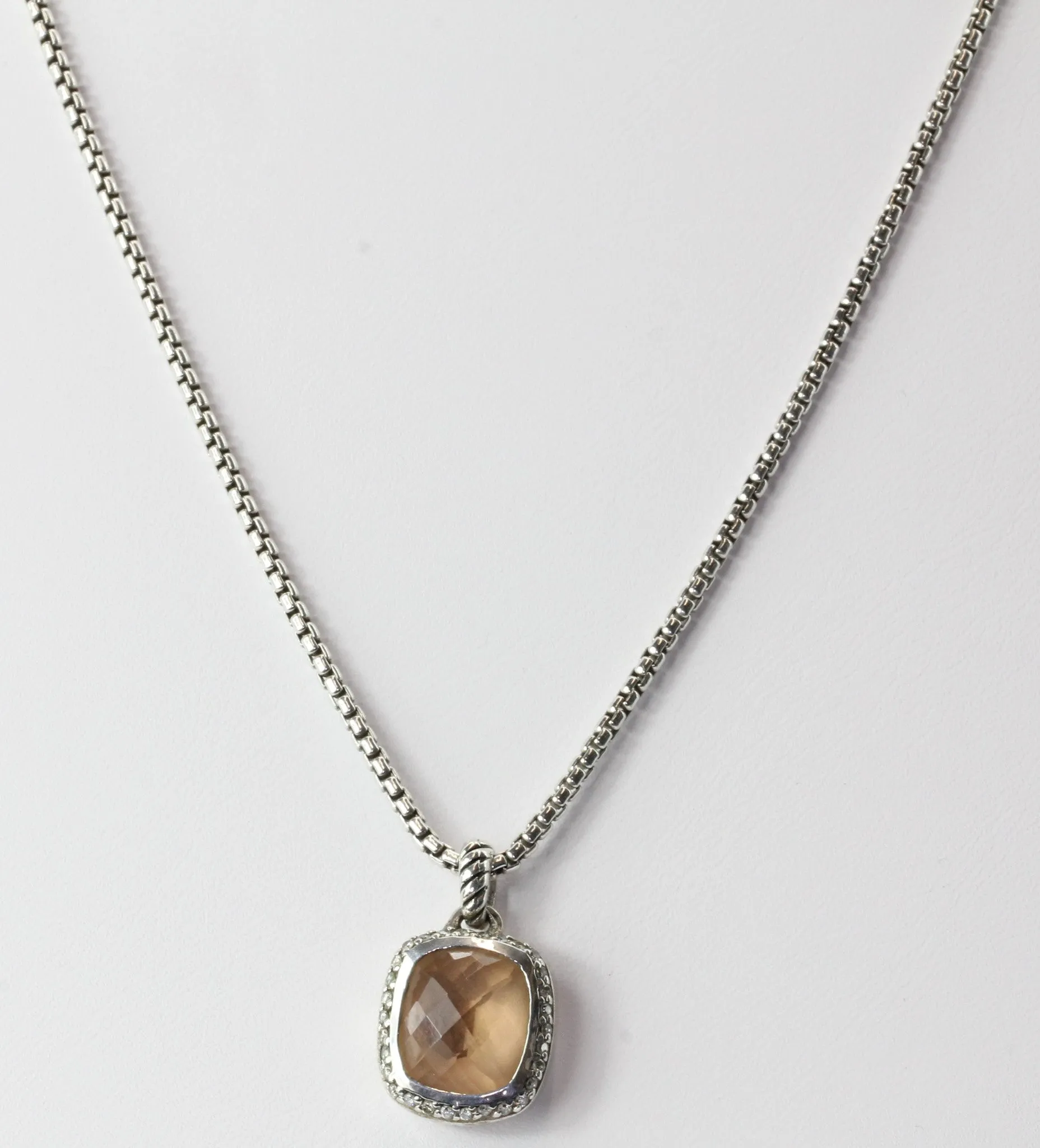 David Yurman Sterling Silver Diamond Morganite Noblesse Necklace