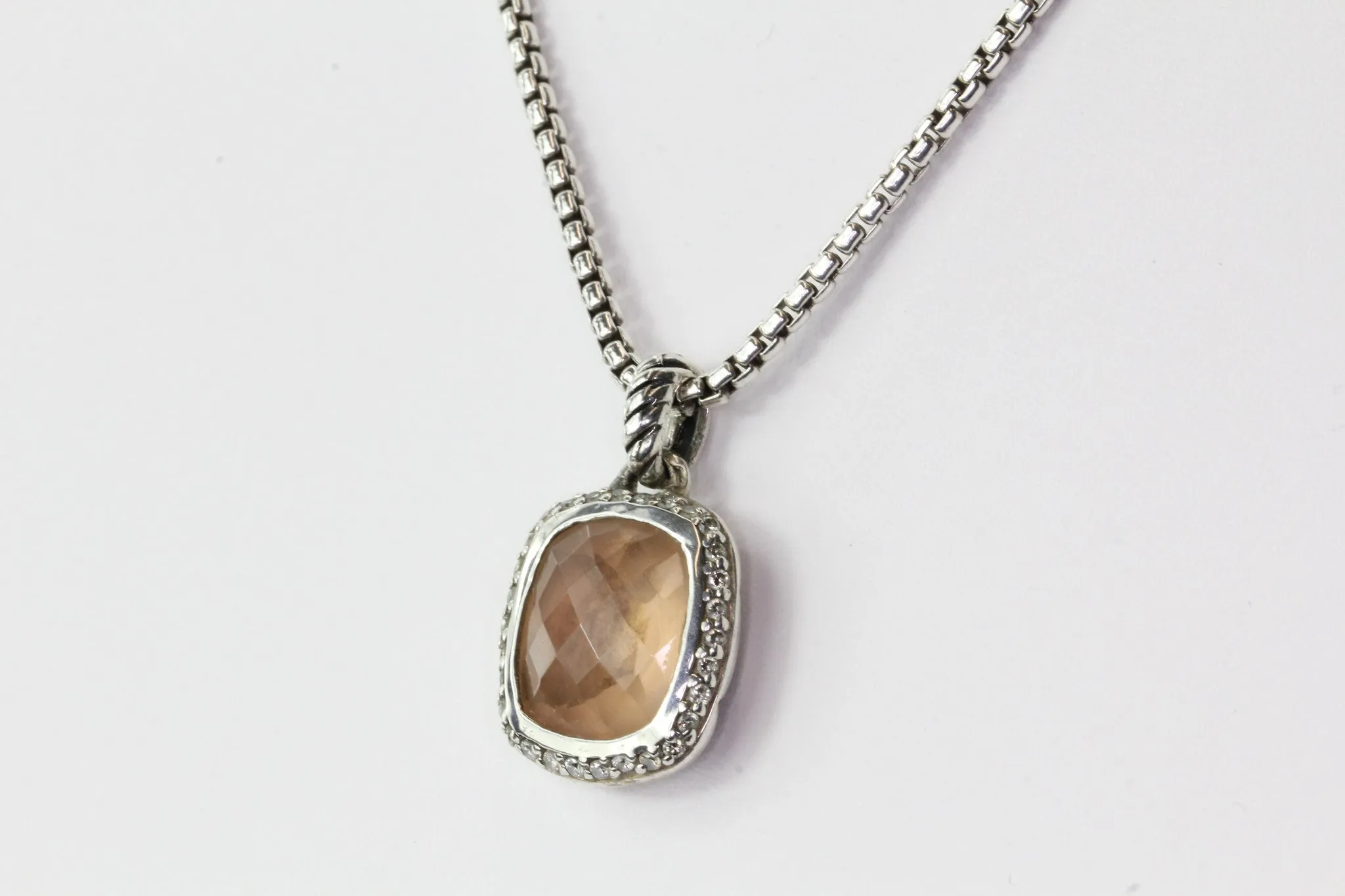 David Yurman Sterling Silver Diamond Morganite Noblesse Necklace