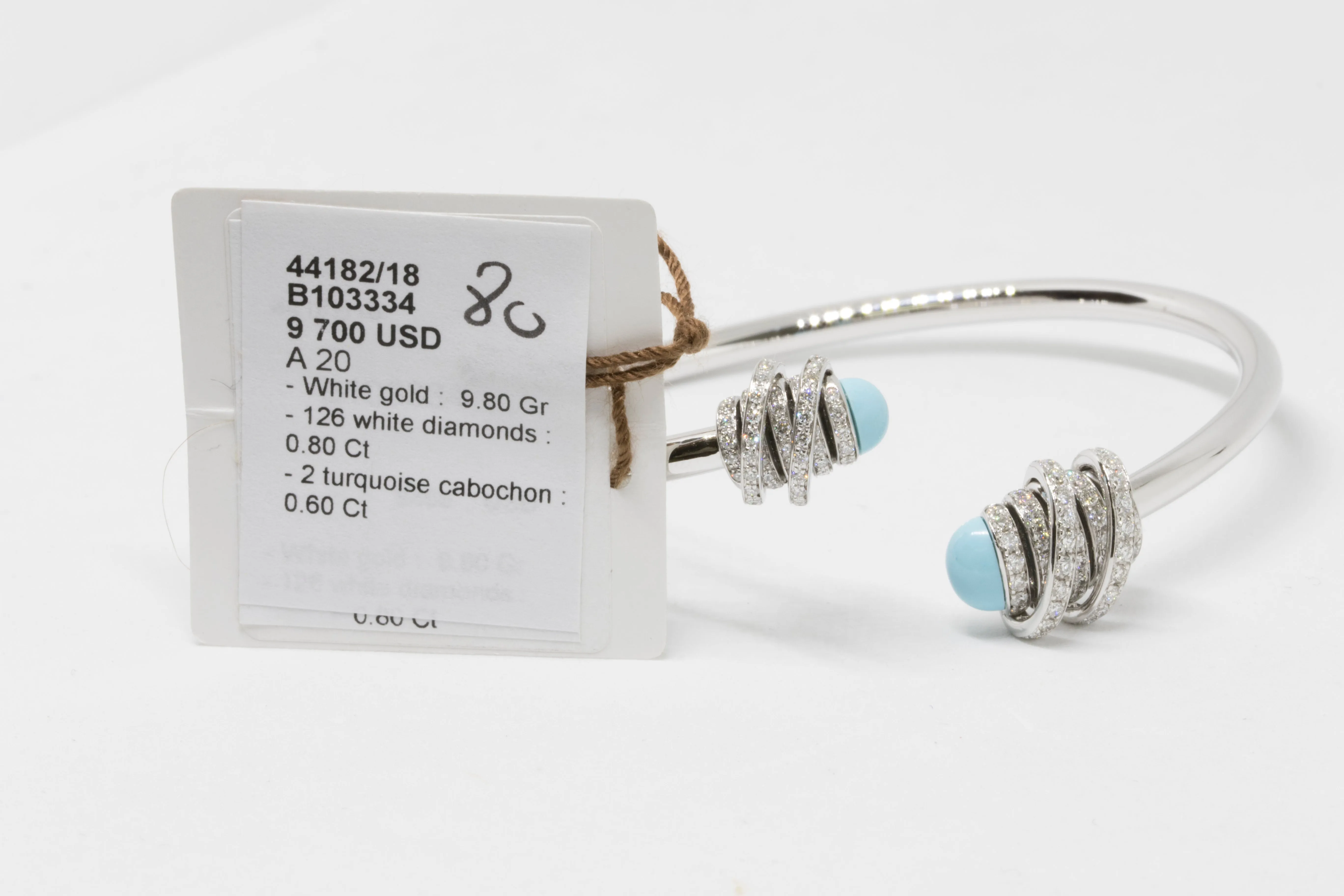 de GRISOGONO Toi & Moi 18-karat White, Turquoise Cabochon and Diamond Cuff