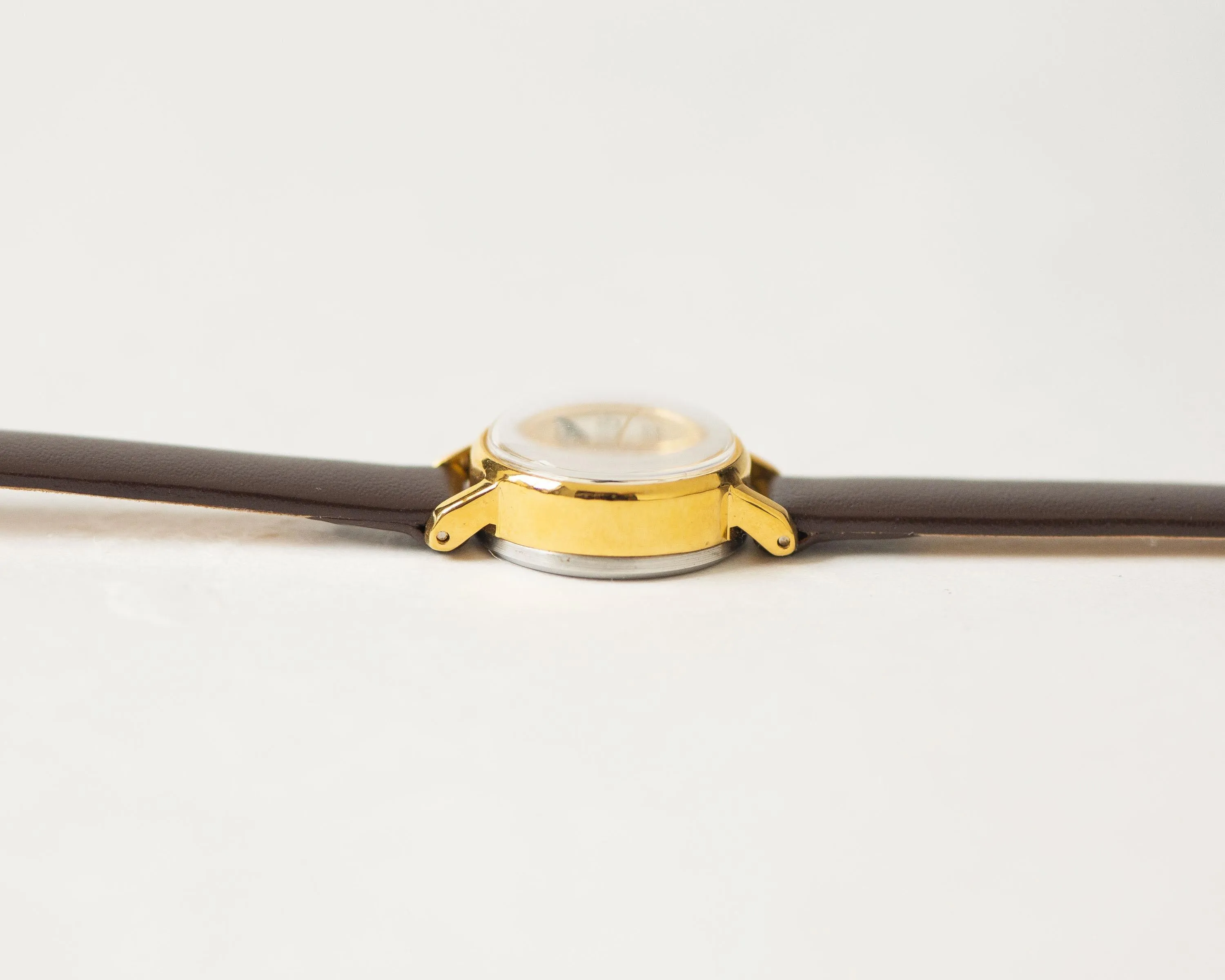Delicate women's watch Dawn gold plated vintage, girl's watch small mint condition, classical watch minimalist gift new genuine leather band