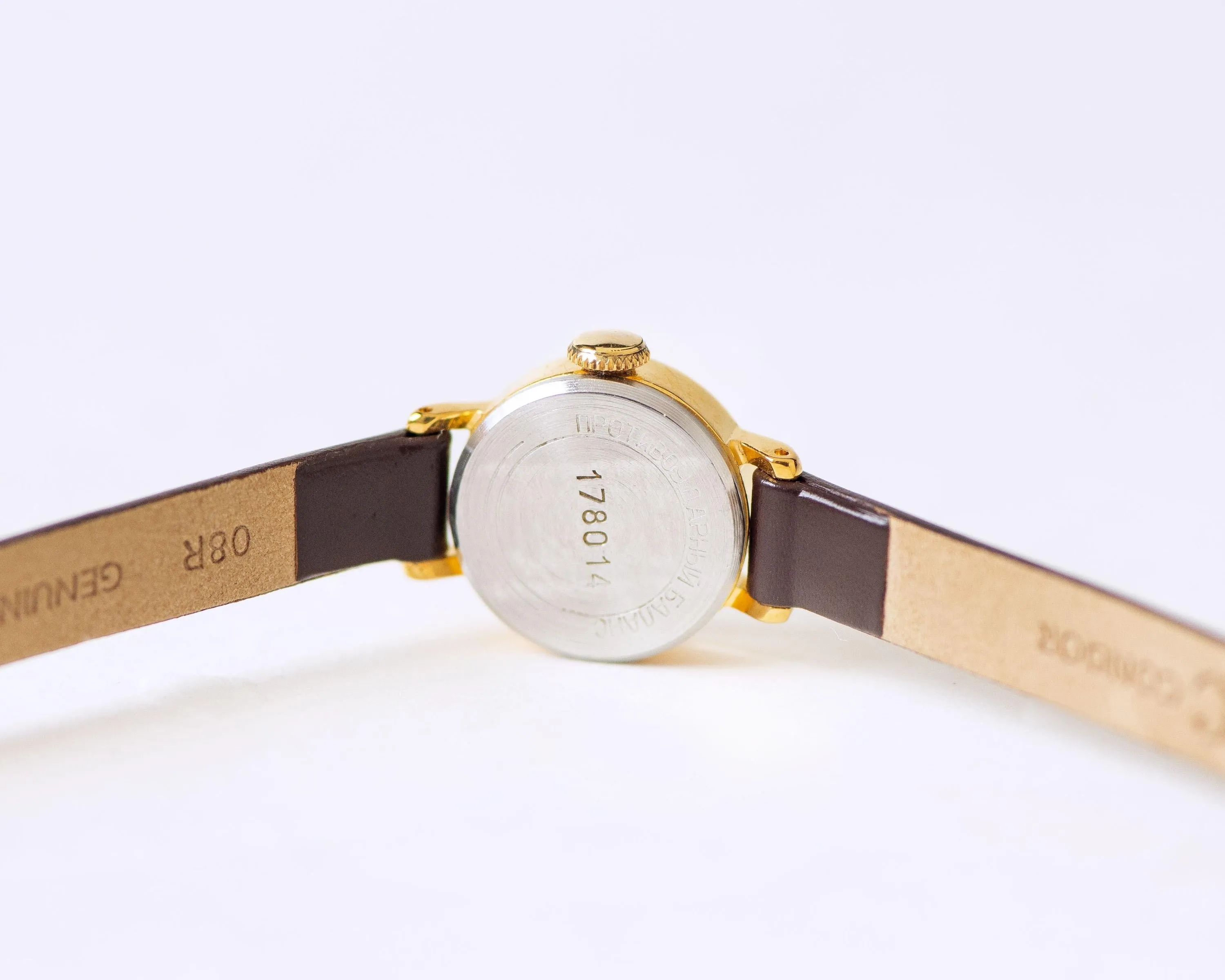 Delicate women's watch Dawn gold plated vintage, girl's watch small mint condition, classical watch minimalist gift new genuine leather band