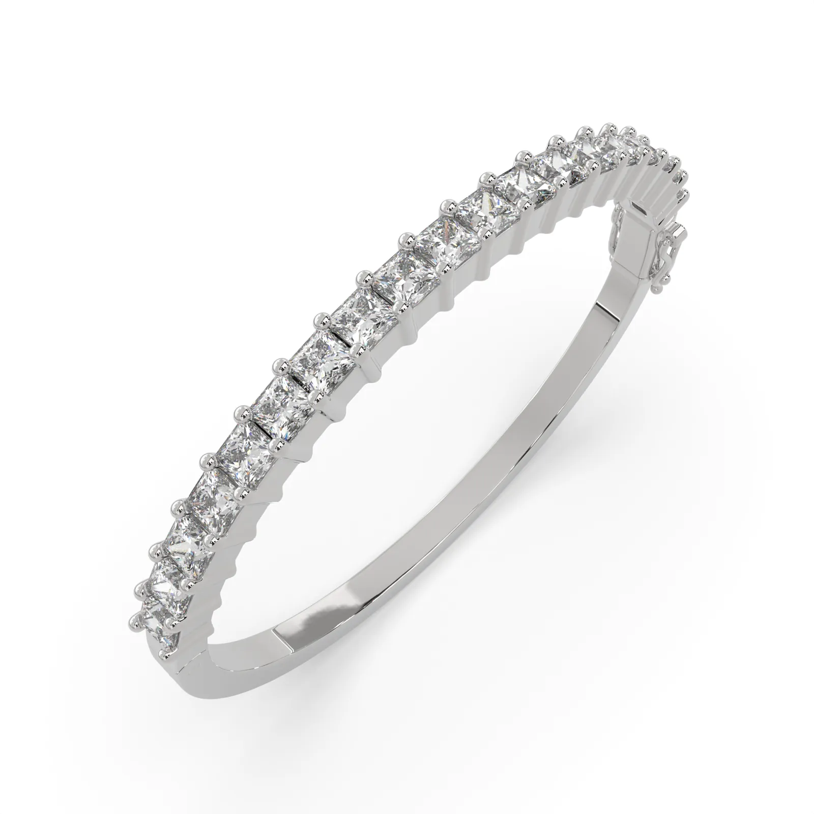 Desdemona Princess Cut Diamond Bangle Bracelet Shared Prong Hinged (6 ctw)