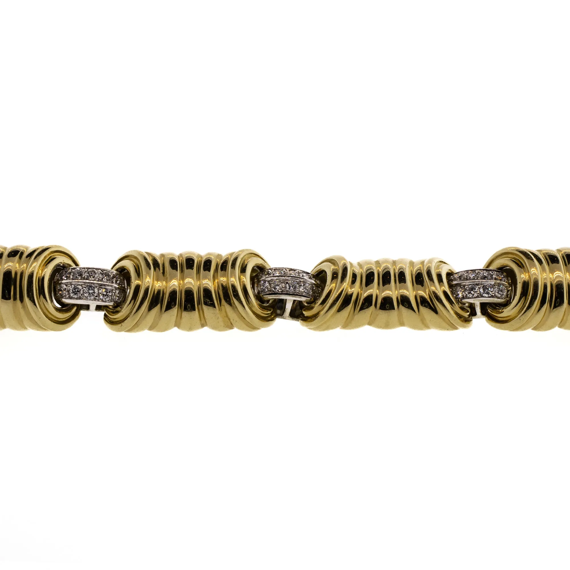 Diamond 18K Yellow & White Gold Big Link Bracelet