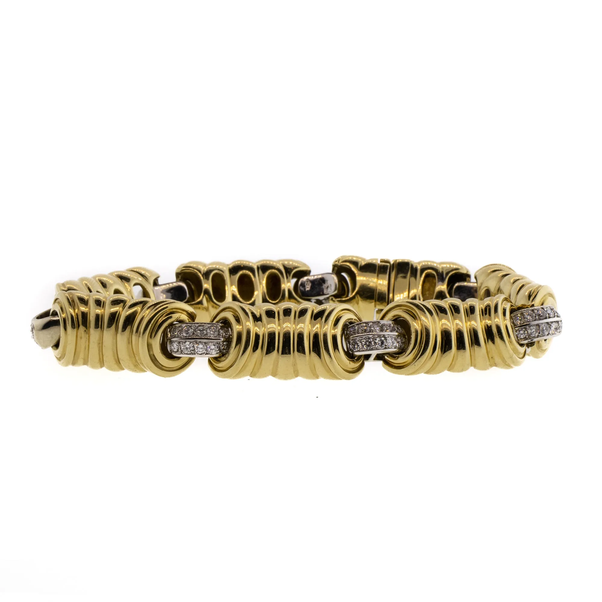 Diamond 18K Yellow & White Gold Big Link Bracelet