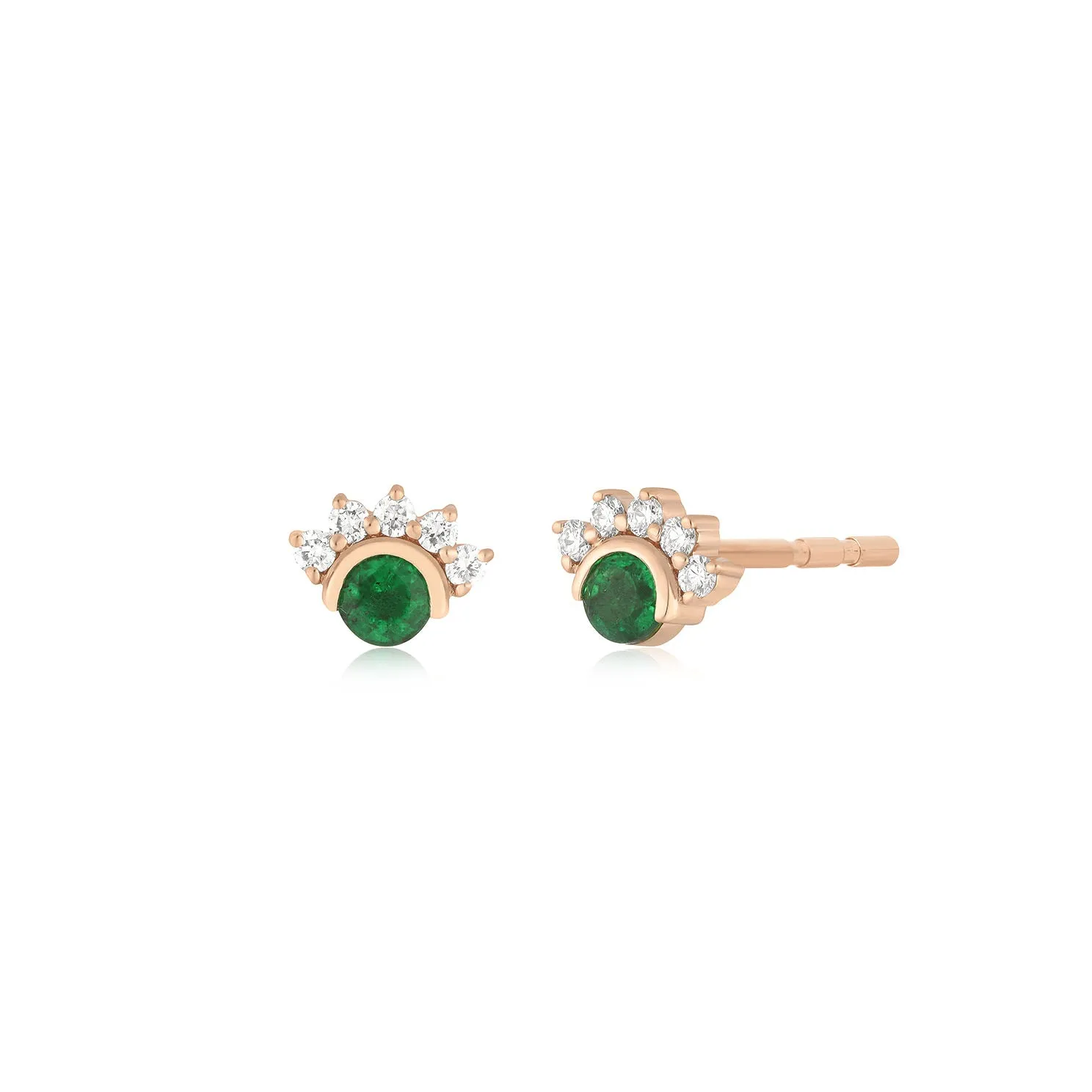 Diamond & Emerald Mini Fan Stud Earring