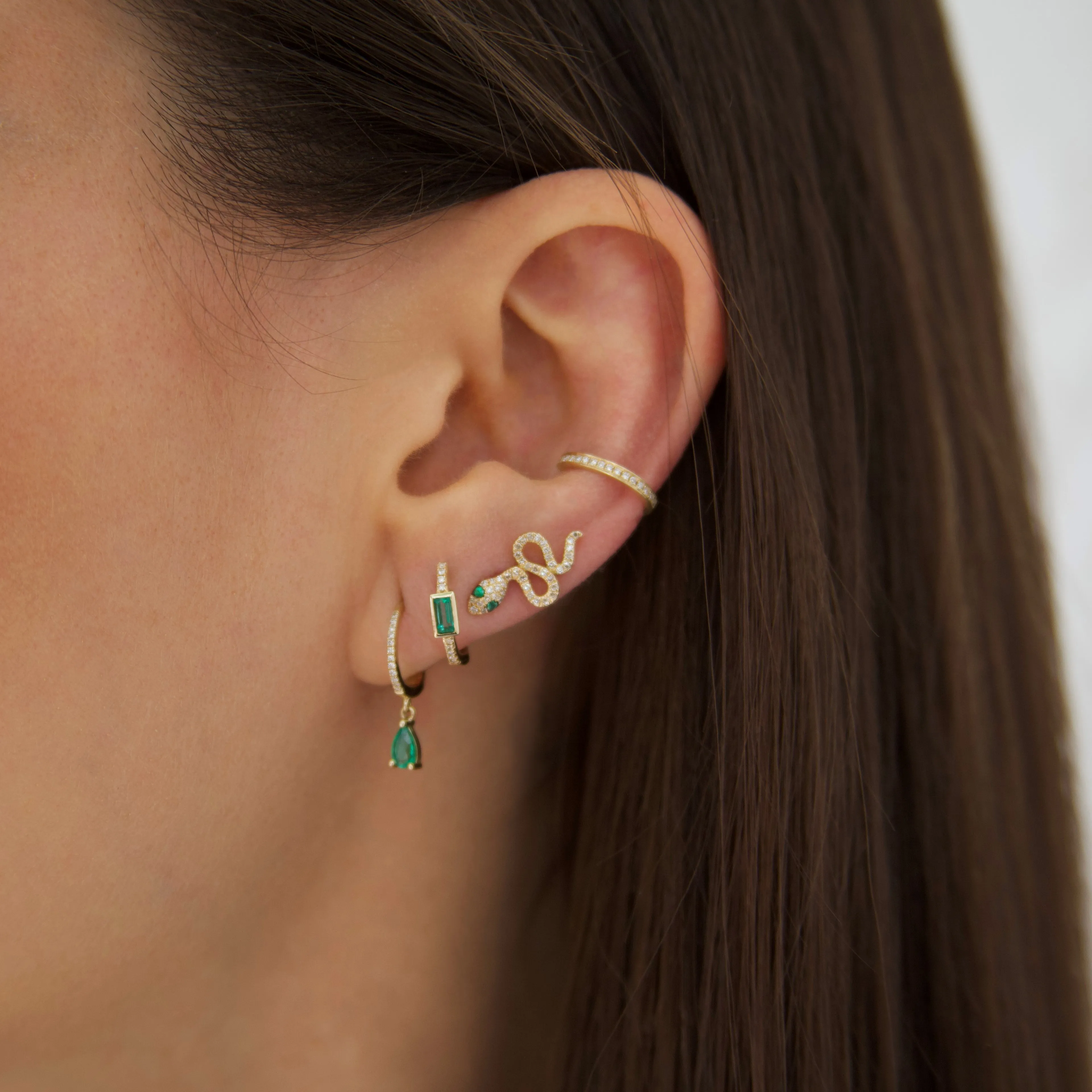 Diamond & Emerald Snake Earrings