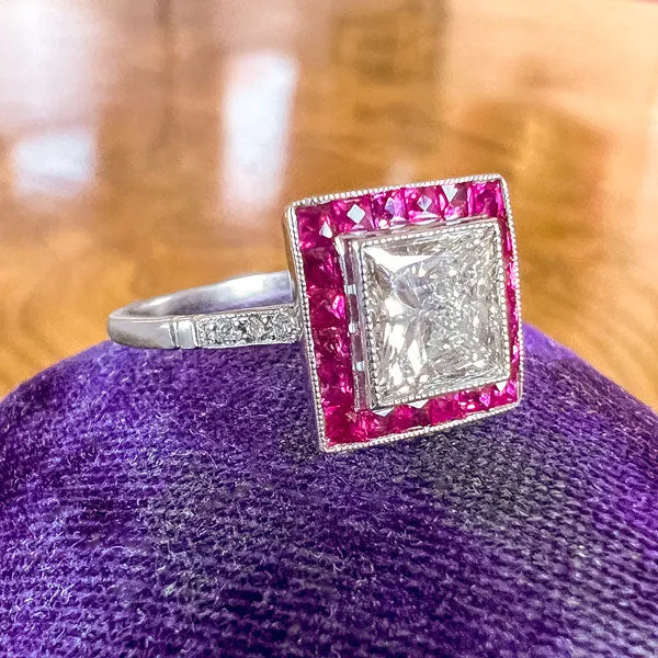 Diamond & Ruby Engagement Ring, Radiant 1.01ct