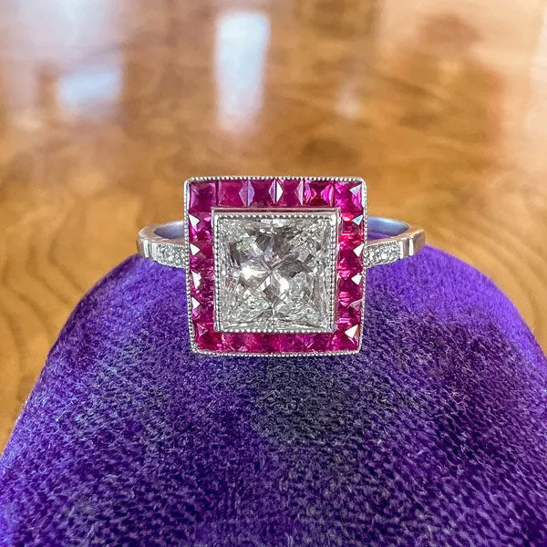 Diamond & Ruby Engagement Ring, Radiant 1.01ct